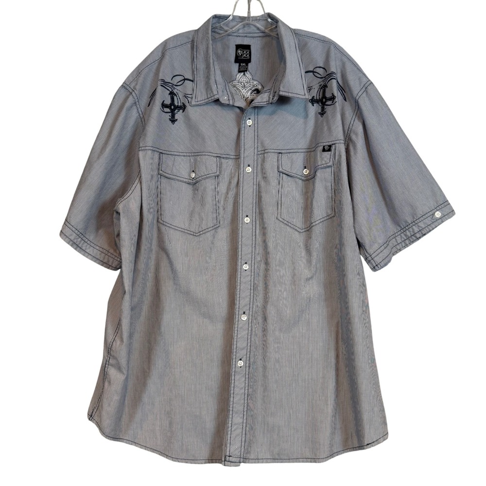 Black Jack Mens 5XL Big Tall Short Sleeve‎ Button Down Shirt Cross Y2K Throwback